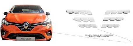 pour Renault Clio V 2019+ calandre chromée 6 pièces, Barres de calandre de Section médiane, couvercles de calandre, Acier Inoxydable