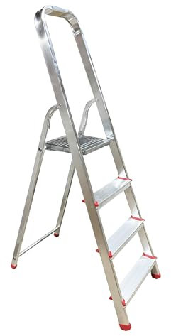 Escalera Plegable 4 peldaños de Aluminio, Escalera de Tijera Resistente y Ligera, Antideslizante, Uso domestico, soporta hasta 150 kg