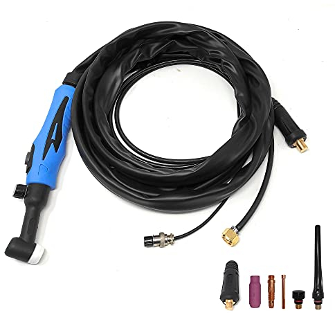 ELCAN Antorcha de soldadura TIG SR26V con gatillo de 4 metros con conector 35-50 instalado y conector 10-25 extra, pistola o torcha soldar para máquina inverter sin o con alta frecuencia