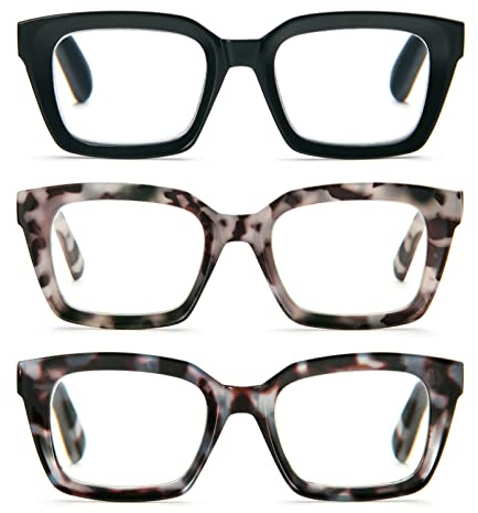 KoKoBin 3 packs Lunettes de vue Lecture Anti-Lumière Bleue,Lunettes pour lire Surdimensionnées Carrées Élégantes,Anti-Fatigue Lentille Claire Hommes 2.0