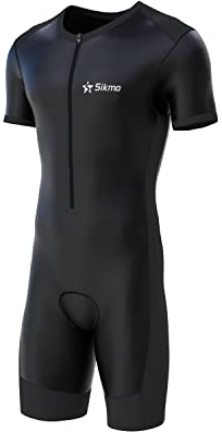 Sikma Herren Radsport-Skinsuit, gepolstert, einteilig, Trisuit, Bike-Top, kurz, Schwarz , XL
