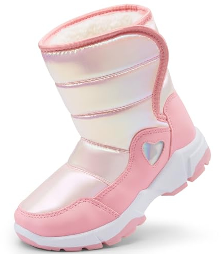 Harvest Land Kids Snow Boots Boys Girls Winter Boots For Toddler Waterproof Snow Ankle Boots Kids Anti-slip Walking boots Warm Fur Lined High-Top Snow Boots Pink UK6