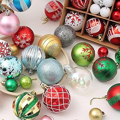 DUOJIN Weihnachtskugeln 44 stück Kunstoff Christbaumkugeln Set, Weihnachtsdeko mit Aufhänger Weihnachtsbaumkugeln Weihnachtsdeko Ornament für Party, Haus Dekoration (Rotweiss)
