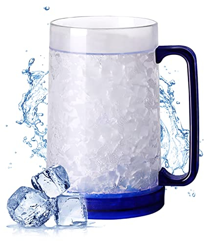 Jarra de Cerveza Congelador, Darryy Taza de Cerveza para Congelar, Jarra de Cerveza Plastico, Vaso Doble Pared Cerveza, Vaso Frio para Cerveza, para Mantener las Bebidas Frescas (Azul)