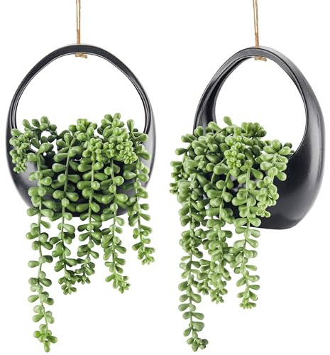 Der Rose 2 Pack Small Fake Hanging Plants with Strings Artificial Succulent Plants Indoor for Black Bathroom Boho Wall Decor