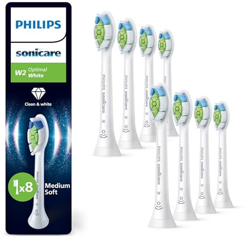Philips Sonicare W2 Optimal White, cabezales de cepillo dental de repuesto originales, blanco, paquete de 8, HX6068/87