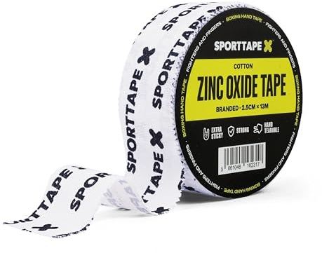 SPORTTAPE Boxing Tape - 2.5cm x 13m - Hand Wrapping for Gloves, Knuckles | Zinc Oxide Tape for Gloves, Knuckles, Fingers, Wrist, Hand - Physio Strapping for Sports Injury - Non-Stretch Athletic Tape