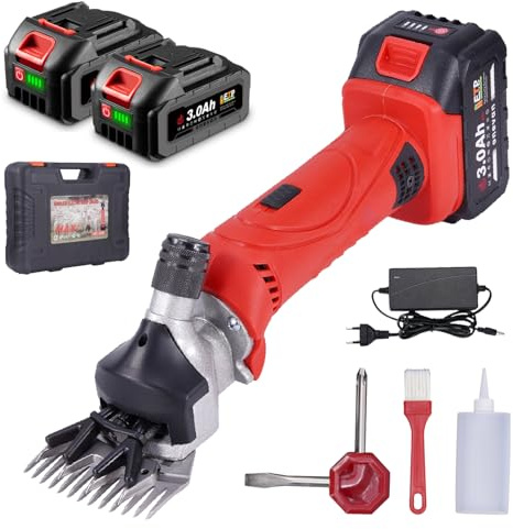 ONEVAN Akku Schafschermaschine, 500W Elektrische Schermaschine mit 6-Gang-Einstellung 13 Zähne Elektrische Schafschere 2x3.0Ah Akkus, Kabellose Schafschere für Schafe Alpakas Ziegen Pferde