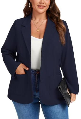 XL-5XL Plus Size Long Sleeve Blazer Womens Notch Lapel Casual Smart Jacket | XL-5XL Plus Size Long Sleeve Blazer Ladies Business Smart Outerwear Womens Casual Notch Lapel Jackets with Button Pockets