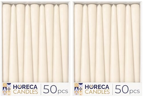 Horeca Candles Candele coniche avorio – 25,4 cm (altezza) – Set di 100 candele non profumate – 7,5 ore di combustione – senza fumo, antigoccia