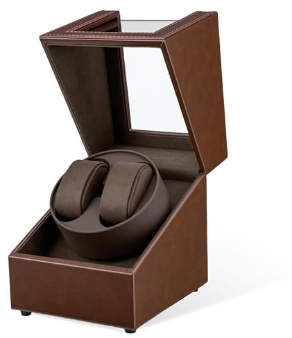 Mcbazel Carica Orologi Automatici in Pelle, Scatola per Due Orologi, Cofanetto per Orologi Automatici con Unità Rotante Silenziosa a Due Mode di Rotazione [Marrone]