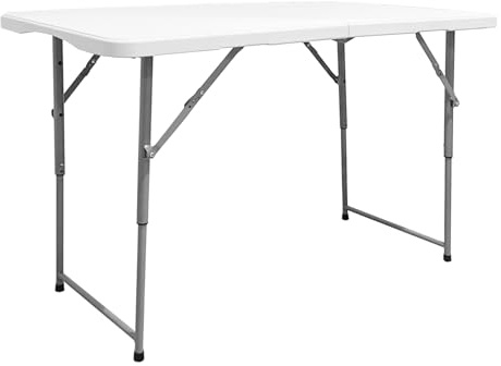 The Homeweeks Mesa Plegable Solid 120 * 60 * 48/61/74cm Altura Regulable y Portátil | Normativa Uso Público | Interior/Exterior | EN 581-1/3 | Tablero Resina HDPE 3,5cm | 4 Personas | Carga 150 kg