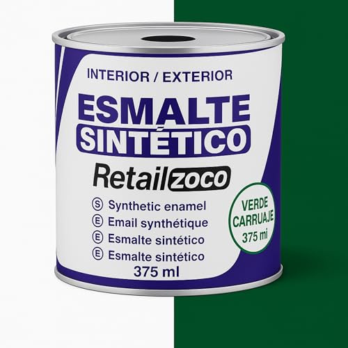 TECHZOCO Esmalte Sintético, Pintura Esmalte, synthetic enamel, Uso en maderas y metales, Apto para interior/Exterior, Contiene 375 ml, Color Verde Carruaje
