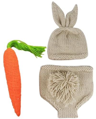 NAMOARLY Conjunto de Ropa para Recién Nacido 0-2 Meses de Lana Fina, Gorro Conejito y Pantalones Zanahoria de Ganchillo para Sesión de Fotos Especial