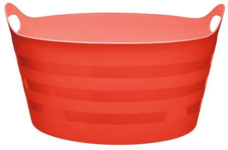 Garronda Capazo Flexible 15 L para Hogar y Jardín - Cubo Plástico Multiusos con Asas, Cesta Ovalada, Espuerta de Goma, Barreño Resistente para Albañilería, Limpieza y Transporte GD-0181 (Rojo)