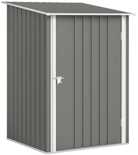 Outsunny Casetta da Giardino 0.92m² in Acciaio Zincato, Capanno Porta Attrezzi con Porta Battente Bloccabile, Tetto Inclinato, 100x104x160 cm, Grigio