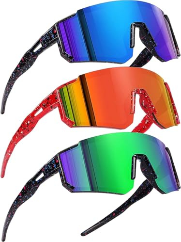 Lot de 3 Lunettes de Soleil Enfant Sport, Lunette Velo UV400 Pour Garçons et Filles, Lunette de Vitesse Ultra-Légères pour Cyclisme, Course à Pied, VTT et Activités de Plein Air (Vert+Orange+Bleu)
