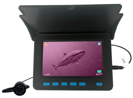 4,3-tums HD-skärm Fiskekamera med djup-/temperaturvisning, infrarött mörkerseende, 15–30 m kabel, laddningsbart batteri Ren vy
