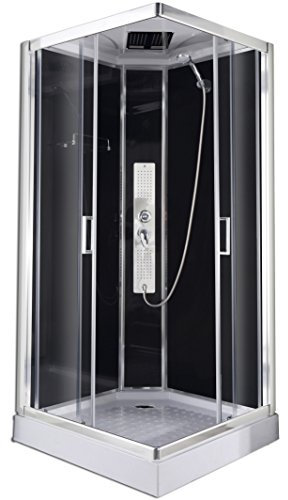 Box cabina ducha cuadrado Trend 2 90 x 90 x 210 cm Cristal 5 mm templado y perfiles de aluminio Radio táctil 3 chorros hidromasaje iluminación a led CL71