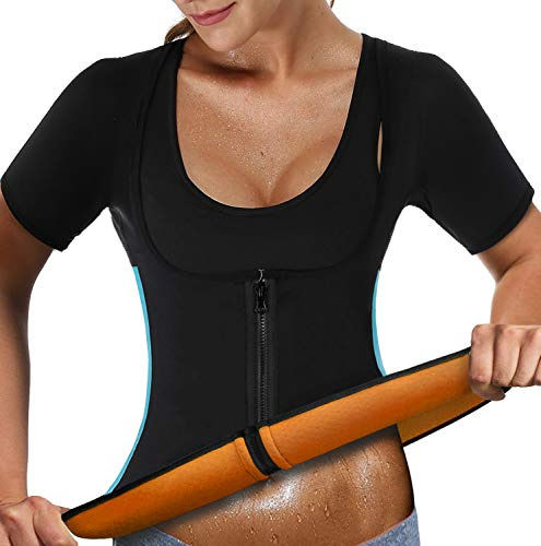 NonEcho Women Sauna Body Shaper Sweat Suit Sleeve Spa Cami Hot Neoprene Slimming Workout Vest Weight Loss Top - Black - Large