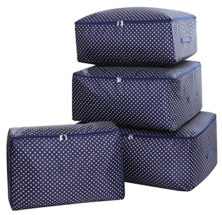 ZCHI 4 Stück Unterbettkommode Set, faltbare Aufbewahrungsboxen mit Deckel, Extra große Aufbewahrungstaschen für Bettdecken, Kleidung, Bettwäsche (4 verschiedene Größen) - Blau