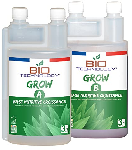 Bio Technology® | Engrais de Croissance Universel Minéral | Fertilisant de Croissance | Haute efficacité pour Tous Types de Culture | Améliore Les Performances | Grow A+B - 1 L