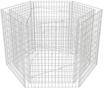 yorten Gabionen högbädd sexkantig gaffon planteringskorg 160 × 140 × 100 cm galvaniserat stål (silver)