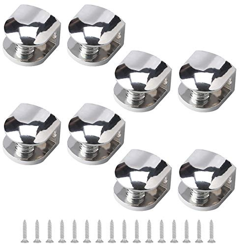 UFURMATE Glass Clamp, 8Pcs Adjustable Glass Shelf Brackets Holders Wall Mounted Zinc Alloy Glass Clips Chrome Half Round Mounting Brace for 5-8mm Thick Glass