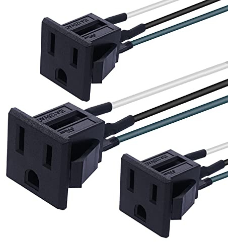 weideer 3Pcs 3 Pins US Power Socket Plug Panel 15A 125V AC Panel Mount Outlet Industrial Plug Female Connectors Adapter With 18AWG Connection line K-019-X