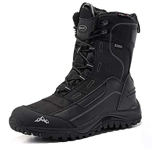 ROOKMARK Men's Winter Snow Boots, Warm Mid Calf Waterproof Durable Boot,Non-Slip Thermal-Insulated Climbing Shoes for Hiking & Ice Fishing & Snow Trekking & Outdoor Work black, 6 UK