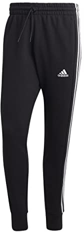 adidas herr Byxor Essentials French Terry Tapered Cuff 3-Stripes Pants, Black/White, S