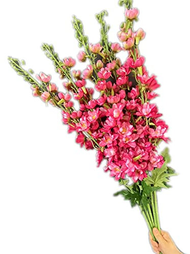 forestmistry 5pcs Artificial Larkspur Flower Stem Silk Delphinium Branch for Wedding Centerpieces Floral Decoration (deep Pink)
