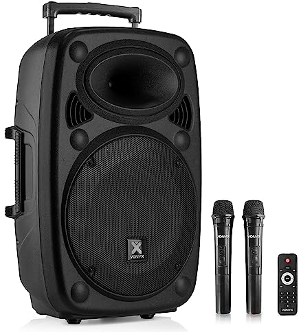 Vonyx Verve38 - Partybox Bluetooth Lautsprecher Groß, Akku, 12 Zoll, 800 Watt, Mobile PA Anlage Komplettset, Karaoke Anlage mit 2 Mikrofonen, Party Lautsprecher mit Fernbedienung Schwarz