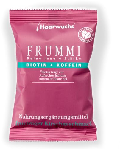 Frummi Haar-Vitamine - 30 Tage | Haarwuchs | + Haargummi | Vegan | Biotin, Zink, Koffein, B-Vitaminen | In Deutschland hergestellt