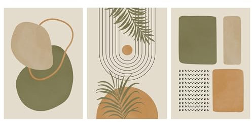 MAIGO 3PCs A4 Boho Canvas Wall Art - Plant Wall Decoration for Living Room Bedroom Bathroom Kitchen, Abstract Canvas Wall Art, Set of 3 Wall Art, Green Nature Pictures Artwork Decor Paintings