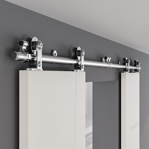 ETIASQSA 200CM/6.6FT Schiebetür Schiene Schiebetürbeschlag Edelstahl Schiebetürsystem Komplettset mit Bodenführung für 2 Holztür(T Form)