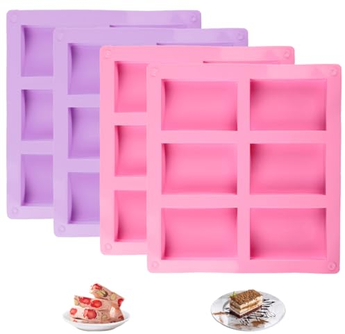 4 Stück Rechteck Seifenformen, Silikonform Seife, 6 Cavity Seifenform Eckig, Leicht Zu Entformen, Silikonformen Seife Für Seifenherstellung, Muffins, Cupcakes, Biscuit DIY Hausgemachte Handwerk