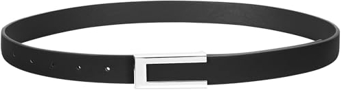 SUOSDEY Schmaler Gürtel für Damen, Dünner Ledergürtel Mode Taillengürtel für Kleid Jeans mit Silberschnalle schwarz