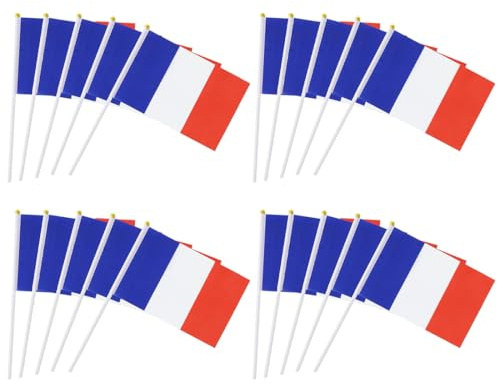 VYIBPDY 20 Pzs Banderas de Aguante con Manivela de Francia para Celebración de Fiesta Nacional, Fiesta, Desfiles, Juegos de Fútbol, Decoraciones