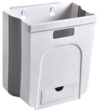 DZYHFCO Cestino per la carta da 8 litri, pieghevole, da parete, per armadio da cucina, porta, bidone della spazzatura da appendere alla parete, pieghevole, con piccolo cassetto (A)(B)