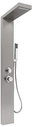 Duschpaneel aus Edelstahl, Duschpaneel Mit Thermostat,Duschsäule,Handbrause/4 Modi umschaltbar/Knopfeinstellung/Kommt mit Zubehör,W15 cm x L47cm x H130cm(Primärfarbe)
