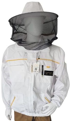Imkerschutzjacke Premium weiß mit Hutschleier und Brusttaschen Größe L