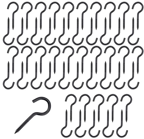 Jinsion 50 Pièces Piton à Visser Noir, Crochet à Visser, Piton à Visser Ouvertes, Pièces Crochet à Visser Inox, Crochets à Vis de Plafond pour Accrocher Tasses, Lumières, Pots de Fleurs (M3-40 mm)