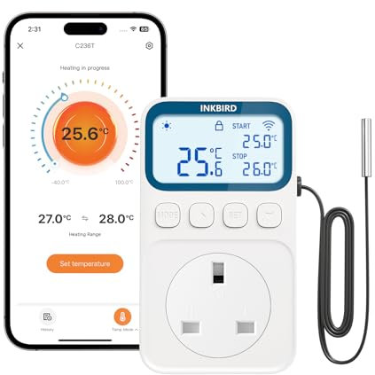 Inkbird C236T Thermostat Plug Socket, WIFI Temperature Controller for Heating and Cooling, App Control, Digital Thermostat Outlet Plug for Reptile, Aquarium, Incubation, Lizard, Vivarium