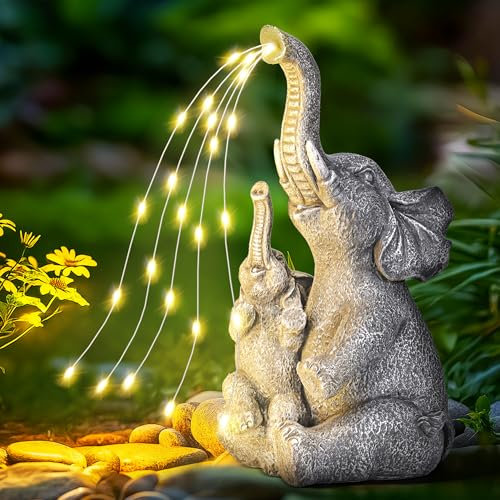 GIGALUMI Statues solaires de Jardin en Forme d'éléphant pour extérieur, Cour, décoration de Jardin, Cadeaux Uniques pour Maman, pour Femme, décoration d'éléphant pour terrasse