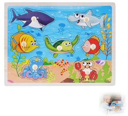 Holzspielzeug, Montessori Baby Puzzle mit Griff, Steckpuzzle Holz Ab 1 Jahr, Holzspielzeug ab 1 Jahr 2 3 Jahre, Tier Holzpuzzle Puzzle für Kinder