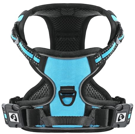 COMSLE Harnais Anti Traction pour Chien, Réfléchissant Respirante Harnais Chien avec Attache Devant et Poignée Contrôle Sécurité, Arnet Facile à Mettre (Bleu, S)