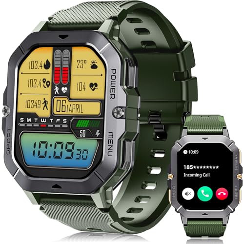 OUKITEL Smartwatch Herren, 2.02''HD Touchscreen Smart Watch mit Telefonfunktion, 5ATM Wasserdicht Fitnessuhr, 100+Sportmodi Sportuhr, 24 Std SpO2/Puls/Schlaf/Monitor Schrittzähler, Uhr für Android iOS