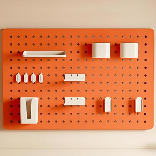 SXKLLYX Stecktafel aus Metall mit 10 Zubehörteilen, Multifunktionale Lochwand Zum Aufhängen an Der Wand für Zuhause, Büro, Arbeitszimmer, Bastelraum(Orange)