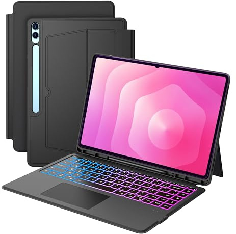 Coque Clavier pour Samsung Galaxy Tab S11 Ultra/S10 Ultra/S9 Ultra/S8 Ultra 14.6 pouces: 7 Couleur Rétro-éclairé Magnétique Clavier Détachable avec Trackpad | Claviers Azerty Français Sans Fil S9Ultra